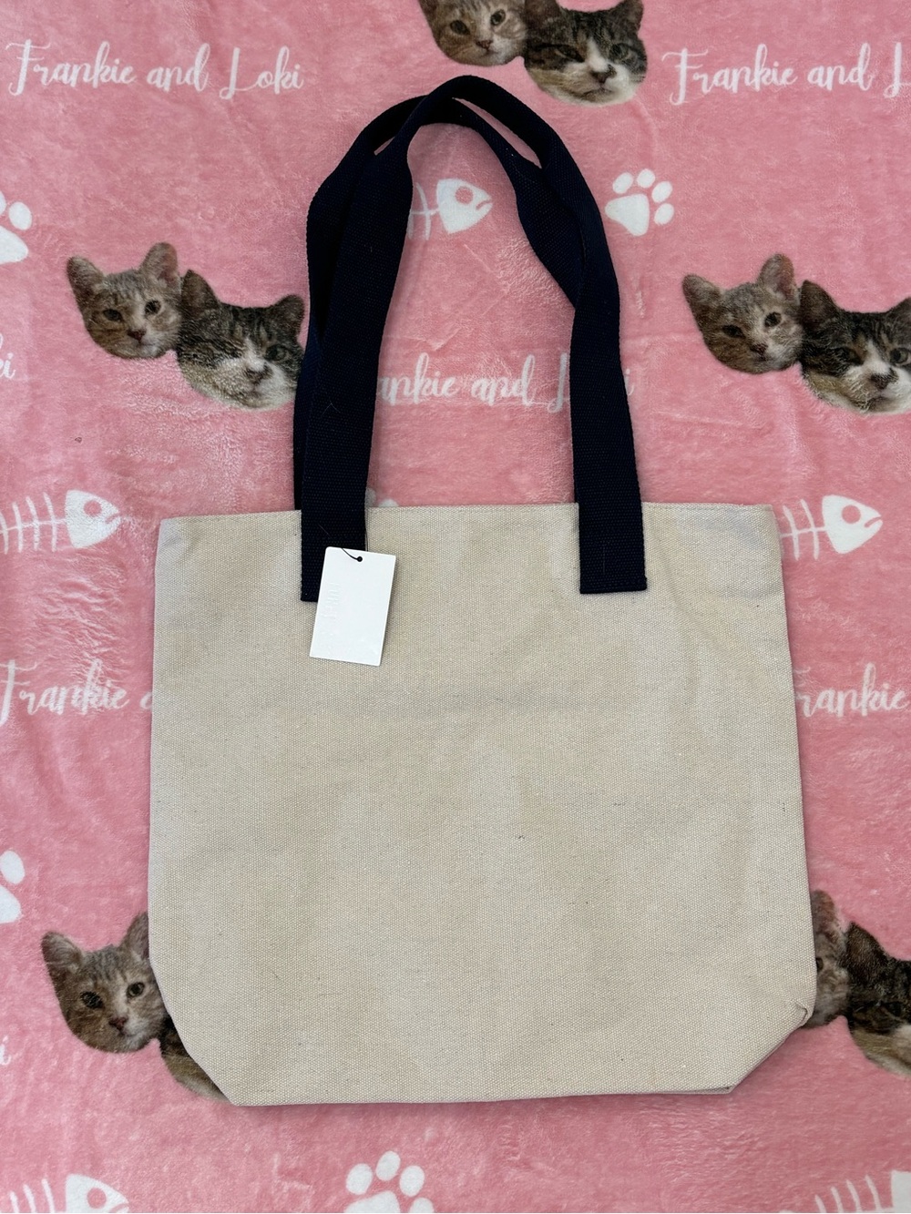 Forever 21 Canvas Tote Bag with Black Straps - Beige